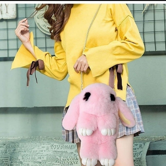 Faux Rabbit Fur Crossbody Handbag Shoulder Bag Great for Easter - Picture 2 of 7